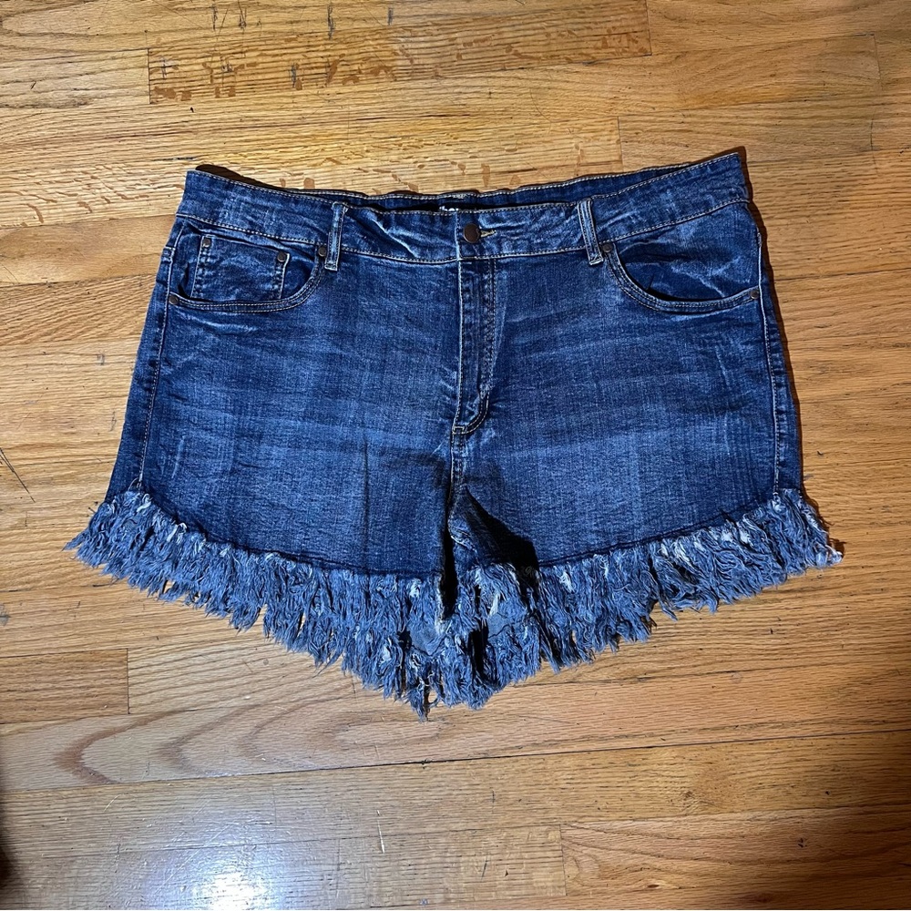 🆕 Dollhouse Dark Blue Fringe Hem Jean Shorts